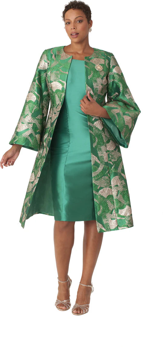 Brocade Jacket Dress Set with Bell Sleeves