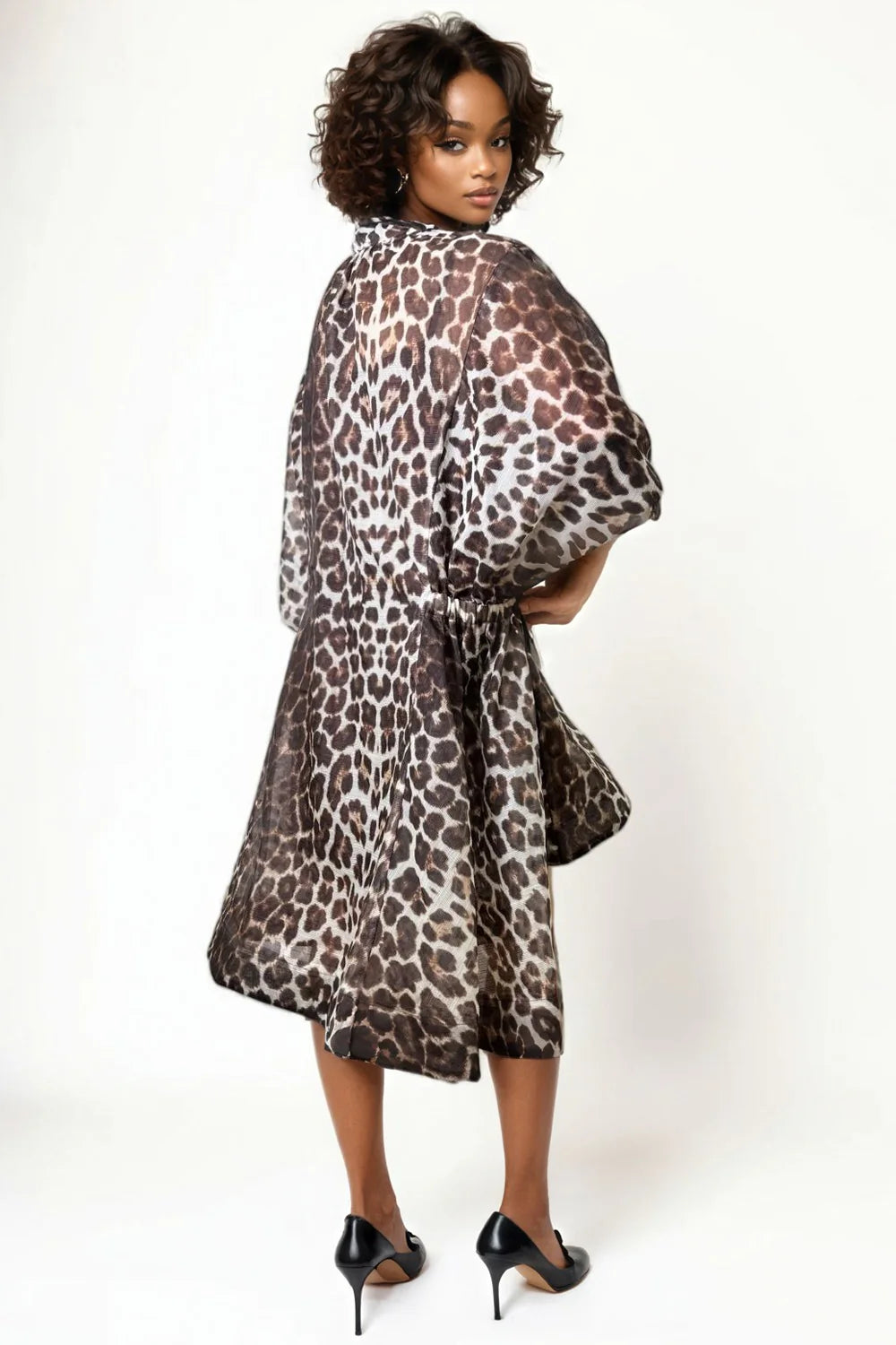 Leopard necktie flared dress