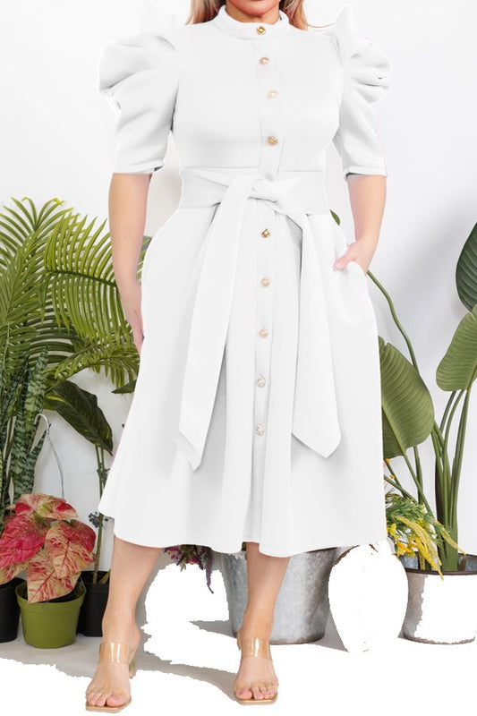 Midi Dress With Puffed Sleeves