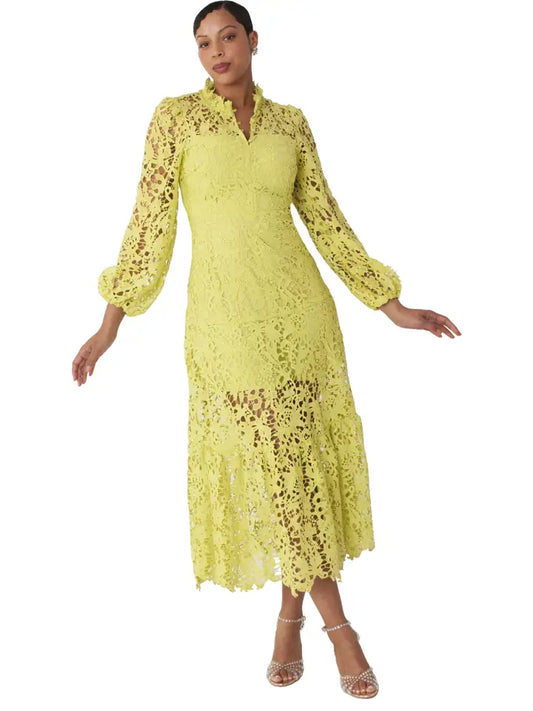 Chartreuse Lace Midi Dress