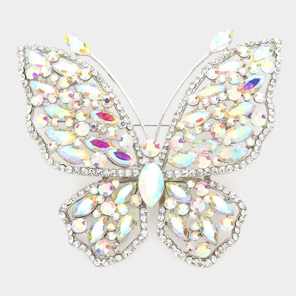 Multi Stone Embellished Butterfly Pin Brooch