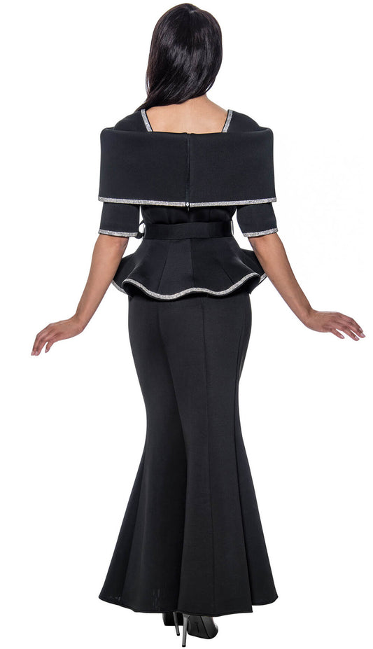 Belted Portrait Collar Peplum 2pc Skirt Set