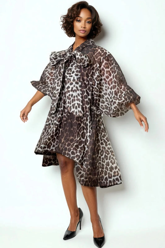 Leopard necktie flared dress