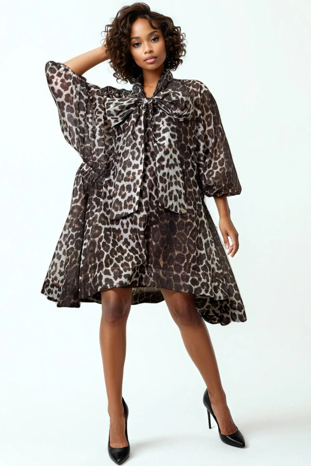 Leopard necktie flared dress