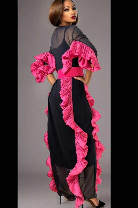 Ruffle lined mesh dress
